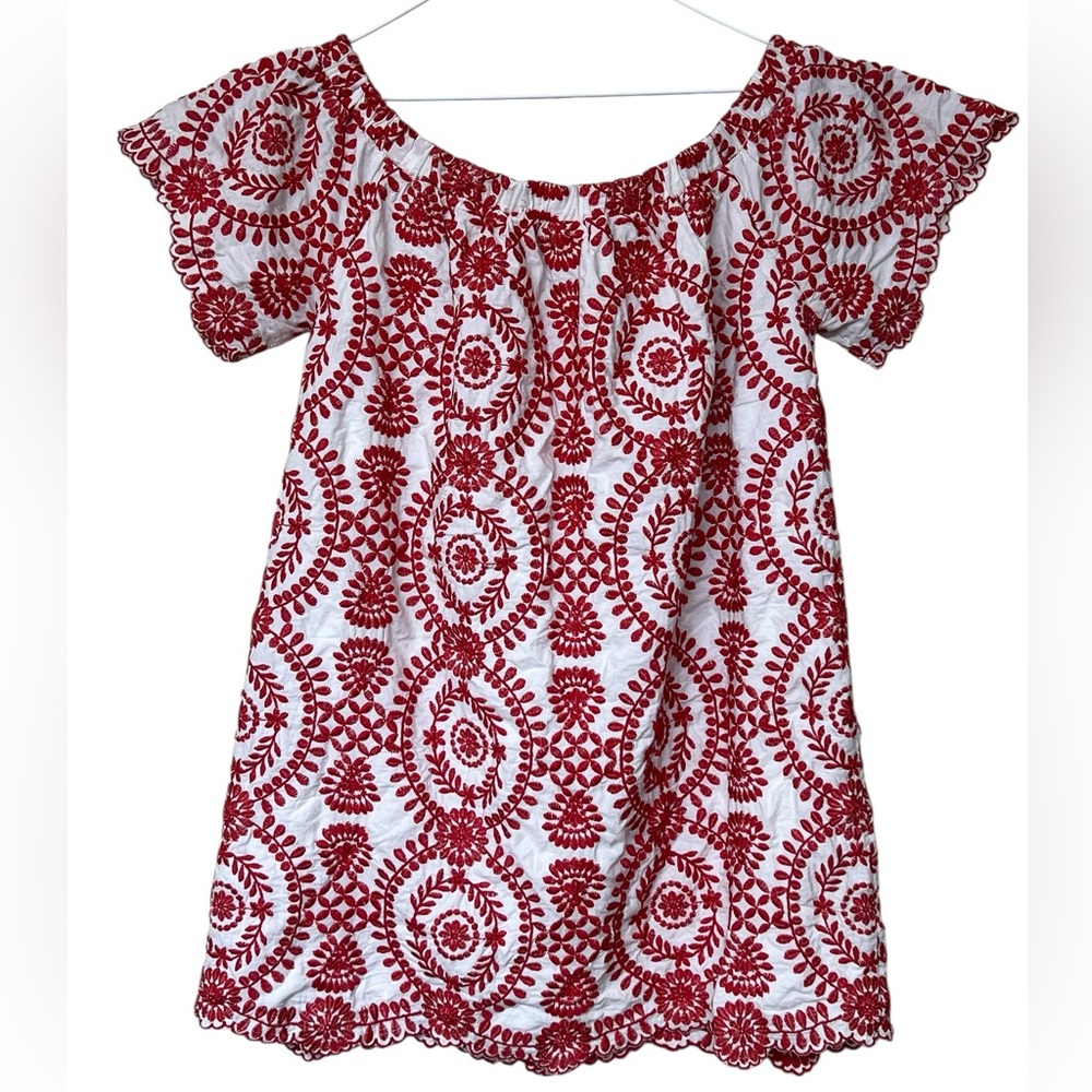 Entro red and white fully floral embroidered off the shoulder mini dress - Picture 5 of 14